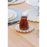 Glore Solid Krem Wavy 6 Kişilik Platin Yaldızlı Cam Çay Tabağı Takımı - 6 Adet