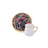 Glore Türk Kahvesi Fincanı 6'lı Set, Chain Desen, Renkli, Seramik