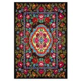 Gloria Td726 Siyah Karabağ Desen Dokuma Saçaklı Kilim, Siyah, 80 x 300