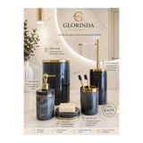 GLORİNDA HOME LÜKS GRİ RENK GOLD DETAYLI MERMER DESENLİ ÇÖP KOVASI WC FIRÇALI 5'Lİ BANYO SETİ