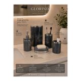 GLORİNDA HOME LÜKS GRİ RENK GÜMÜŞ DETAYLI MERMER DESENLİ ÇÖP KOVASI,WC FIRÇALI 5'Lİ BANYO SETİ