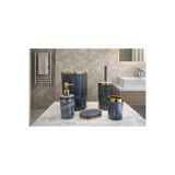 GLORİNDA HOME LÜKS MERMER DESENLİ 5'Lİ LACİVERT RENK GOLD DETAYLI ŞIK TASARIMIYLA WC/BANYO SETİ
