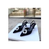 Gloriys Ayakkabı & Çanta Siyah saten taşlı 5 cm topuklu ayakkabı 0480