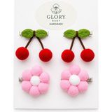 GLORY BABY Kız Bebek Kiraz & Papatya Figürlü Klips Toka 4'lü Set
