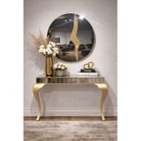 Glory Füme Camlı Aynalı Dresuar - Boyalı Lükens Ayak - 110x90x40 Cm Gold