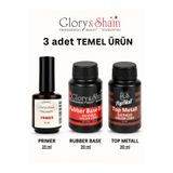 Glory&Shain Primer 15 ml, Rubber Base Coat 30 ml ve Top Coat 30 ml Dayanıklı sonuç 3'lü Temel Set Protez Tırnak