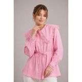 GLOW MUSE Bebe Yaka Fistolu Beli Bağcıklı Tunik -Pembe