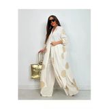Glow Nakışlı Kimono Takın Uzun Maxi Boy Gömlek Pantolonlu Takım