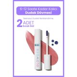 Glowder Natural 2’li Set Dudak Dövmesi Ruj Sıcak Gül Kalıcı Bulaşmaz Soyulabilir Ruj