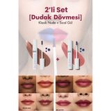 Glowder Natural Sepette Ek Soyulabilir Ruj Dudak Dövmesi Kalıcı Ruj Lip Stain 2’li Set (Nude & Sıcak Gül)