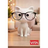 Glowify Prime Glowify Prime Sevimli Siyah Kedi Gözlük Standı Dekoratif Gözlük Tutucu Masaüstü Gözlük Standı Hediye Organizer Beyaz