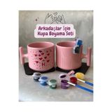glowoow Arkadaşlar İçin Pembe Kupa Boyama Seti – 2’li Seramik Bardak + 1 Boya + 2 Fırça | Hediye ve Aktivite