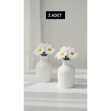 GLRHOME 2 Adet el yapımı küçük boy taş vazoda yapay papatya 7' şer dallı yapay papatya 13 x 7cm