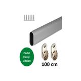 GLRSHOP Oval Alüminyum 0-3m Dolap Içi Askı Borusu 2 Adet Plastik Flanş Ve Vidaları