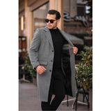 Gm Giyimarket Dar Kesim Erkek Uzun Yünlü Kaşe Palto Koyu Gri Renk, Uzun Kol ve Biker Yaka ile Modern Stil - 4XL - Koyu - Gri
