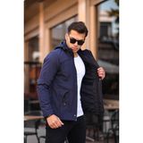 Gm Giyimarket Erkek Mavi Kapüşonlu Softshell Su ve Rüzgar Geçirmez Içi Kürklü Mont - 2XL - Lacivert