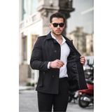 gm giyimarket Erkek Mevsimlik Astarlı Kruvaze Apoletli Beli Kemerli Pardösü/Trençkot