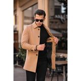 Gm Giyimarket Erkek Uzun Kaşe Kaban 800 gr Dar Kesim Düz Desenli Kışlık 100% Polyester - Vizon