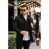 Gm Giyimarket Erkek Yün Karışımlı Çift Yaka Kürklü Önü Fermuarlı Iç Kısmı Kapitone Astarlı Kaşe Kaban - Siyah