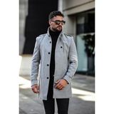 Gm Giyimarket Erkekler İçin Uzun Kaşe Kaban Biker Yaka Düz Desen Kışlık L Beden - Açık Gri - 4XL