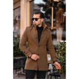Gm Giyimarket Erkekler İçin Uzun Kaşe Kaban Düz Desenli Kışlık 100% Yerli Üretim - Kahverengi - 5XL
