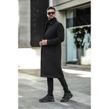 Gm Giyimarket Slim Fit Erkek Uzun Kaşe Kaban Düz Desen Siyah Renkli Orta Kalınlık