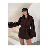 gm giyimarket Yeni Sezon Premium Kalite Kuşaklı Kruvaze Yaka Midi Oversize Kaşe Kaban