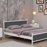 Gm Metal Çift Kişilik Karyola, Beyaz Antrasit Gri, 160X200