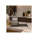 GM Siyah Metal Standlı Cam Sıvı Sabunluk ve Bulaşık Süngeri Düzenleyici Seti 450 ml Mutfak Tezgah Üstü Organizer