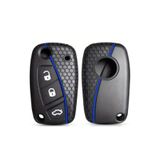 GMA KEYS Fiat Fiorino Linea Ducato Boxer Jumper Sustalı Silikon Petek Desenli Anahtar Kılıfı Siyah Mavi