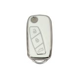GMA KEYS Lüx Fiat Fiorino Linea Ducato Boxer Jumper Sustalı Nano Anahtar Kılıfı Beyaz Silver Gümüş Renk