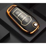 Gma Keys Lüx Ford Fiesta Ecosport Focus 4 Mondeo Ranger 3 Buton Sustalı Nano Anahtar Kılıfı Siyah Gold Renk