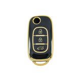 GMA KEYS Megane 3 Fluence 3 Buton Sustalı Nano Anahtar Kılıfı Siyah Gold Altın Renk 1.ci Kalite