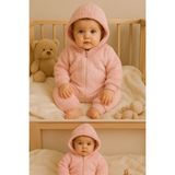 GMG Collection Baby Kız Bebek Ekoselu Yumuşacık Tavşan Desenli Peluş Tulum Patikli-Patiksiz / Toz Pembe - Vişne Çürüğü - 3 - 6 Ay