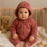 GMG Collection Baby Kız Bebek Ekoselu Yumuşacık Tavşan Desenli Peluş Tulum Patikli-Patiksiz / Toz Pembe - Vişne Çürüğü - Bordo - 3 - 6 Ay