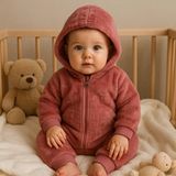 GMG Collection Baby Kız Bebek Ekoselu Yumuşacık Tavşan Desenli Peluş Tulum Patikli-Patiksiz / Toz Pembe - Vişne Çürüğü - Bordo - 9 - 12 Ay