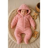GMG Collection Baby Kız Bebek Ekoselu Yumuşacık Tavşan Desenli Peluş Tulum Patikli-Patiksiz / Toz Pembe - Vişne Çürüğü - Çok Renkli - 9 - 12 Ay
