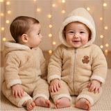 GMG Collection Baby Wellsoft Kapüşonlu Fermuarlı Kışlık Bebek Tulum - Bej - 6 - 9 Ay