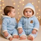 GMG Collection Baby Wellsoft Kapüşonlu Fermuarlı Kışlık Bebek Tulum - Mavi - 6 - 9 Ay