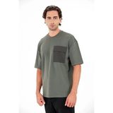 gmg firenze Bisiklet Yaka Garni Cepli Erkek T-Shirt - Haki