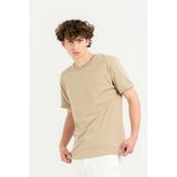 gmg firenze Bisiklet Yaka Kol Ucu Duble %100 Pamuk Slim Fit Erkek T-Shirt - Vizon