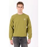 gmg firenze Bisiklet Yaka Sırtı Flok Göğsü Yıldız Baskılı Erkek Sweatshirt - Olive
