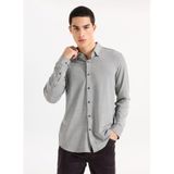 GMG FIRENZE Düğmeli Slim Fit Çizgili Gömlek, S, 5003330841, Gri, Erkek