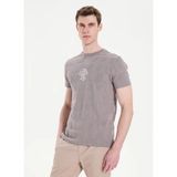 gmg firenze Gmg Fırenze Vizon Erkek Slim Fit Geometrik Desenli T-Shirt GU26MSS03018 - 2XL