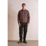 gmg firenze Gömlek Yaka Cep Baskı Tasarımlı Erkek Örme Mont - XL - Mürdüm
