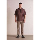 gmg firenze Polo Yaka Patı Fermuarlı Cepli Erkek T-Shirt - Mürdüm