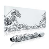 GMKWTL Masa için Büyük Oyun Fare Altlığı, Kanagawa XXL Mouse Pad 35,4 x 15,7 inç, Su Geçirmez Masa Pedi, Kaymaz Kauçuk Tabanlı Fare Pedi, Klavye Pedi Bilgisayar Paspası, Beyaz Mouse Pad
