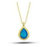 GMS Gold Damla Mavi Opal Taşlı Kadın Gümüş Kolye