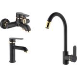 GMS Zirve Siyah Altın Banyo Eviye Lavabo Batarya Seti