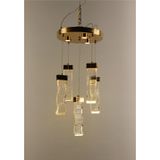 GN Gen Aydınlatma Gold Çemberli Seri Dalgalı Model 5li Balonlu Kristal Cam LED Avize